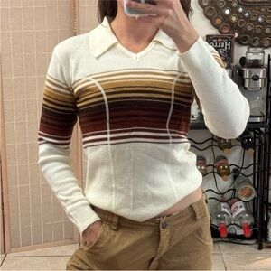 70s vintage knit striped collar pullover top